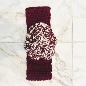Elegant Burgundy and White Floral Crochet Headband